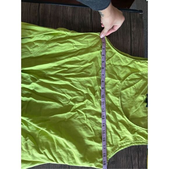 For Cynthia Kiwi Green Asymmetrical Sleeveless Linen Blouse Size S Oversized - Picture 9 of 9